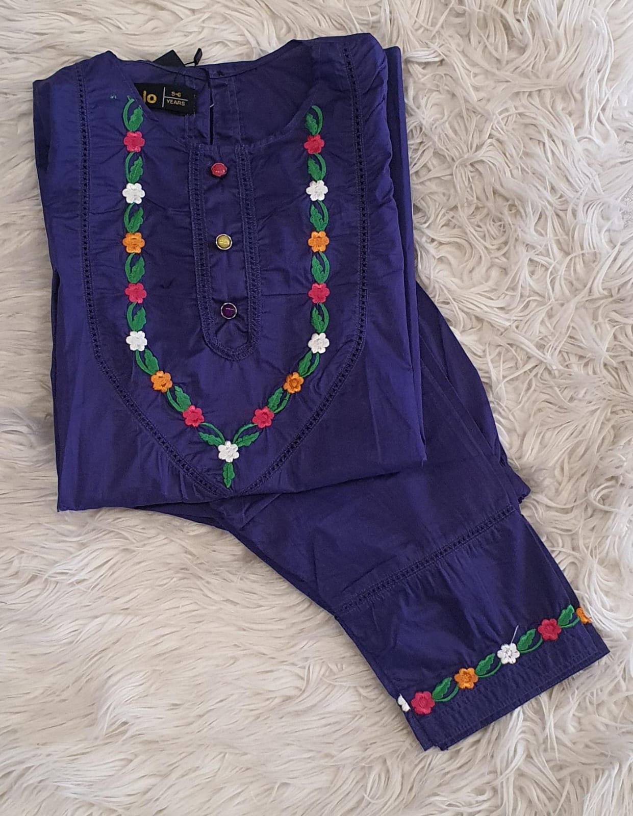 Blue Floral Embroidered Shirt/Trouser 2 PC