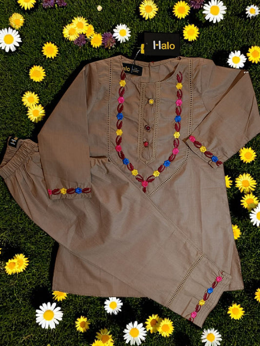 Brown Floral Embroidered Shirt/Trouser