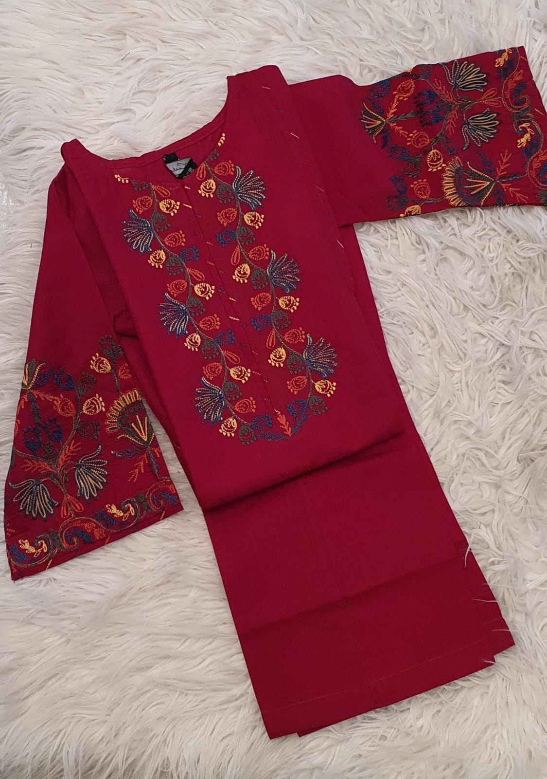 Red Kurta Shalwar Embroidered