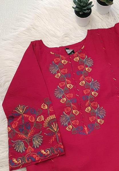 Red Kurta Shalwar Embroidered