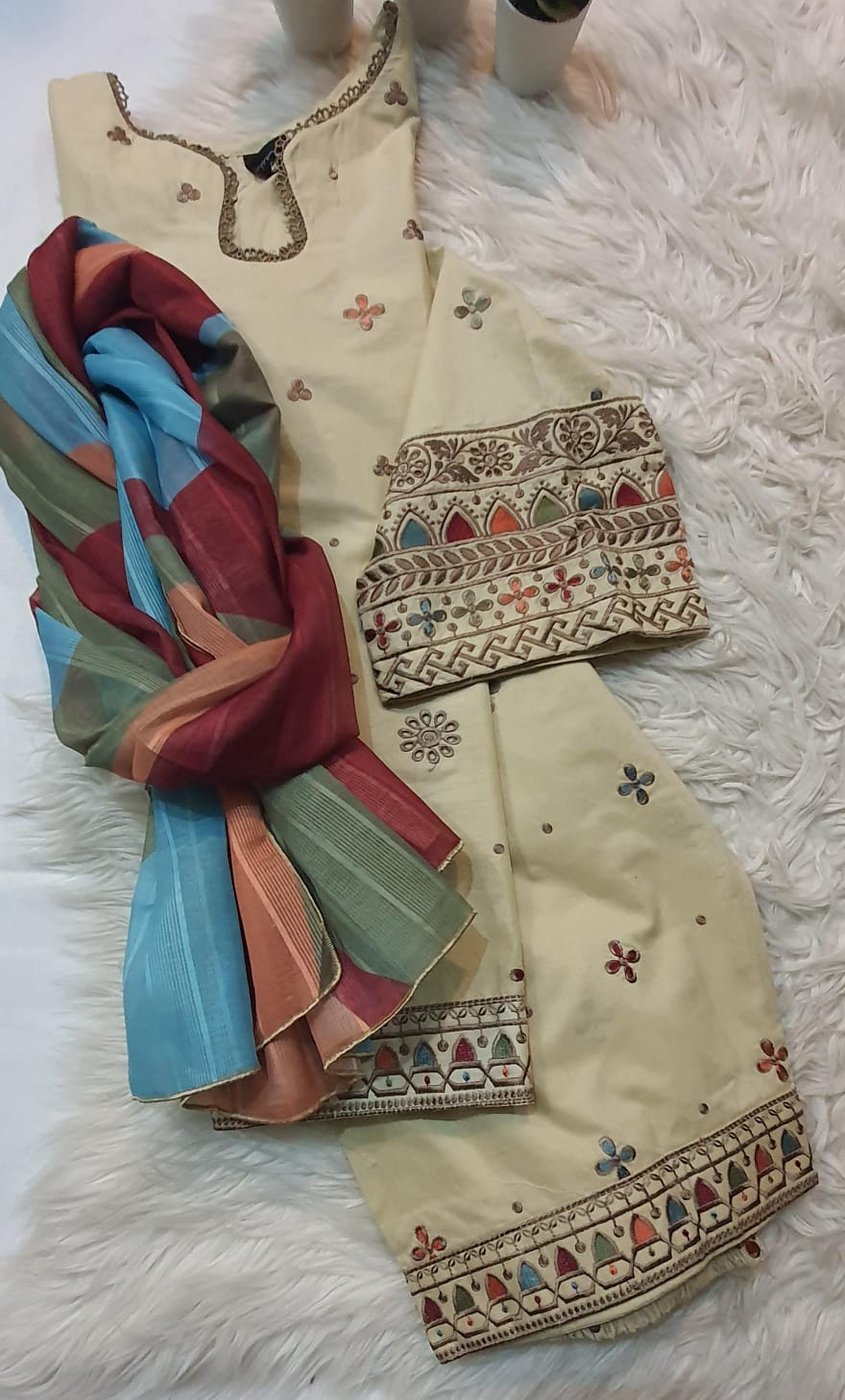 Off White Embroidery 3 PC suit