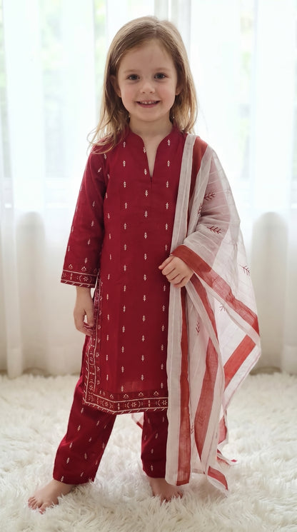 Red Embroidery lawn 3 PC suit